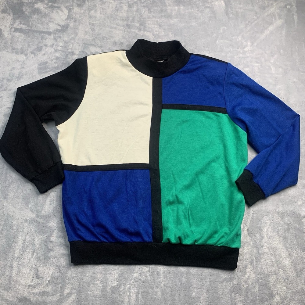 Vintage Alfred Dunner Colorblock Mock Neck Sweater Womens‎ Size Large Blue Green
